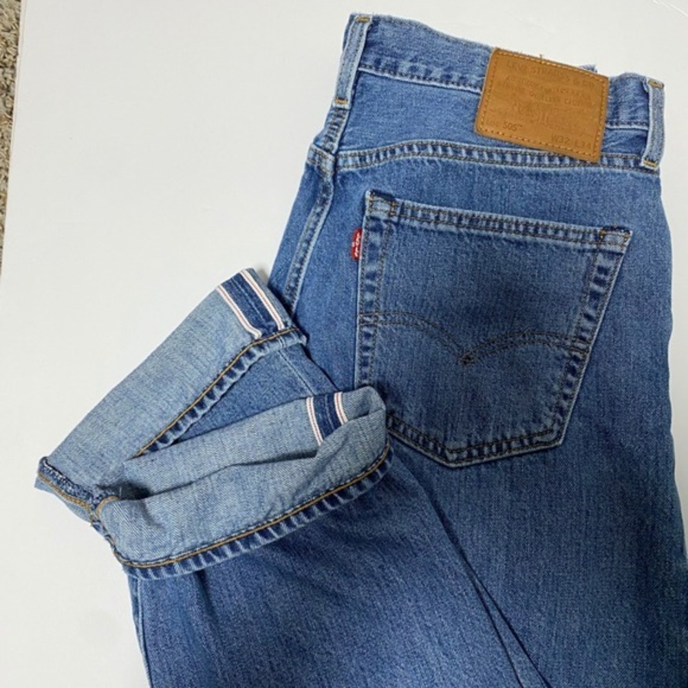 Vintage Levi 505 Straight Leg Blue Denim Jeans Men 32X34 Selvedge Streetwear Y2K